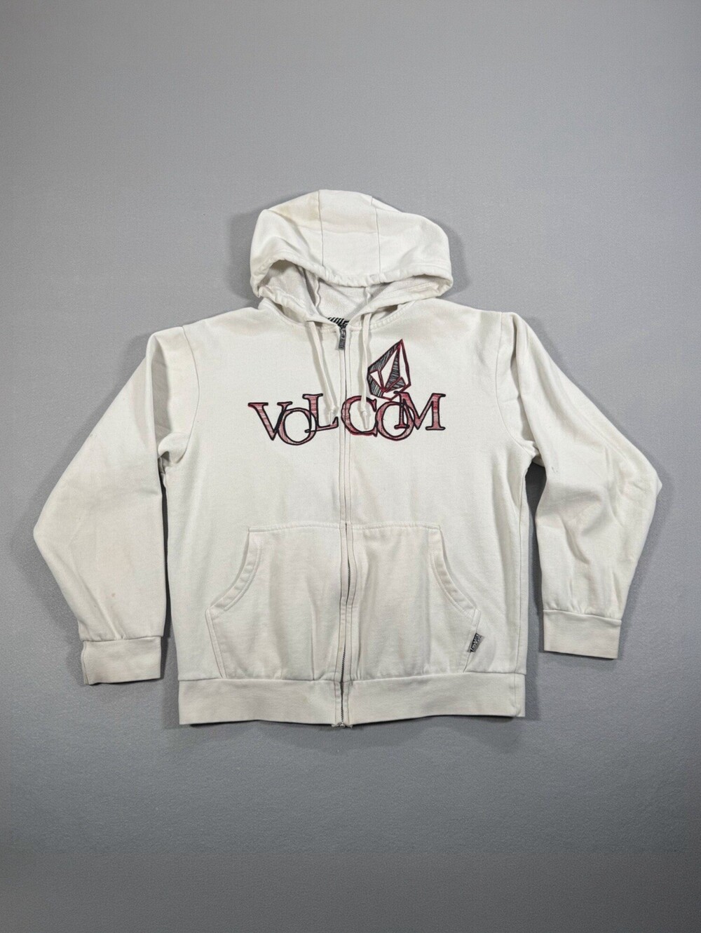 Volcom White Full Zip Hoodie Skate Streetwear Logo M